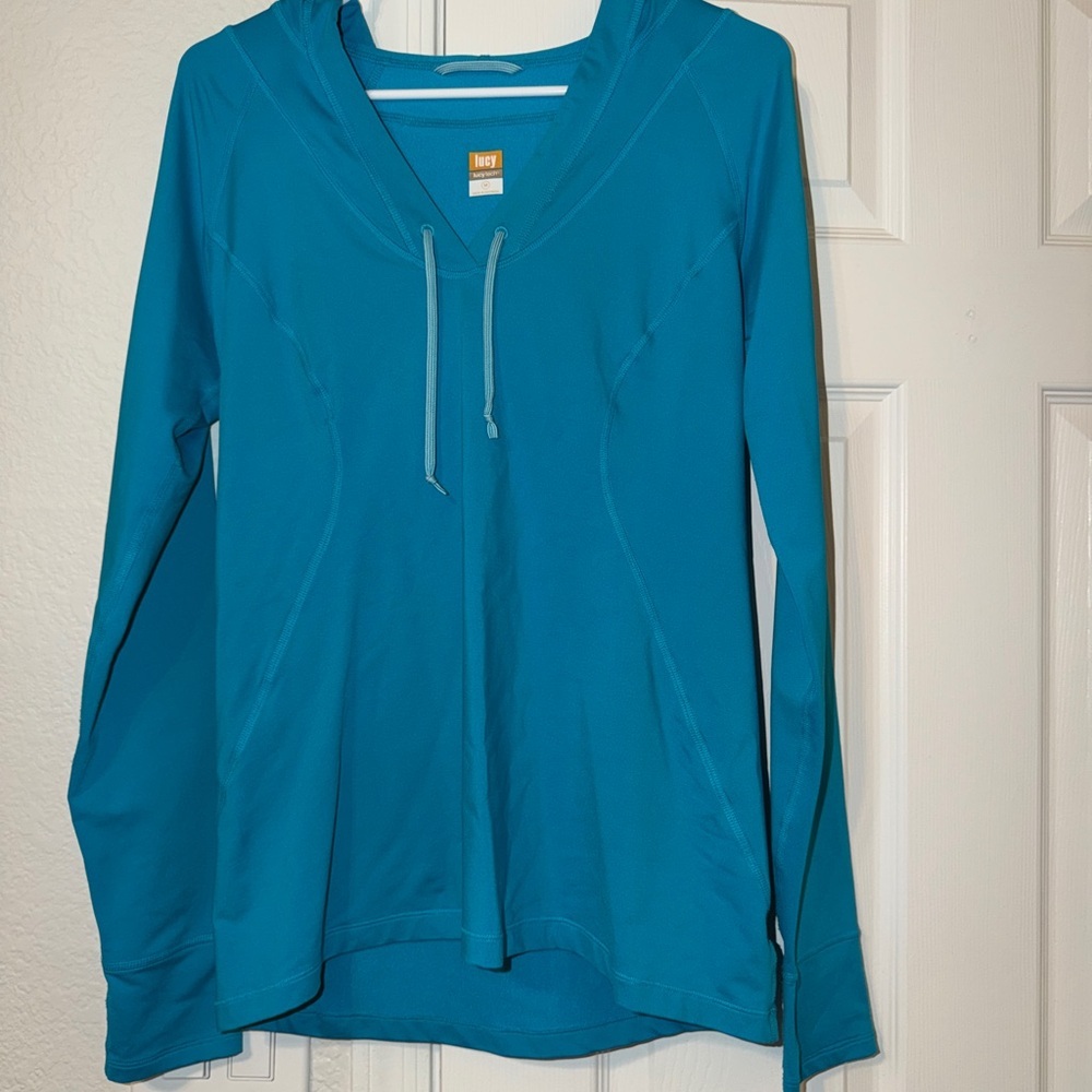 Lucy Teal Blue Hooded Pullover Sweatshirt